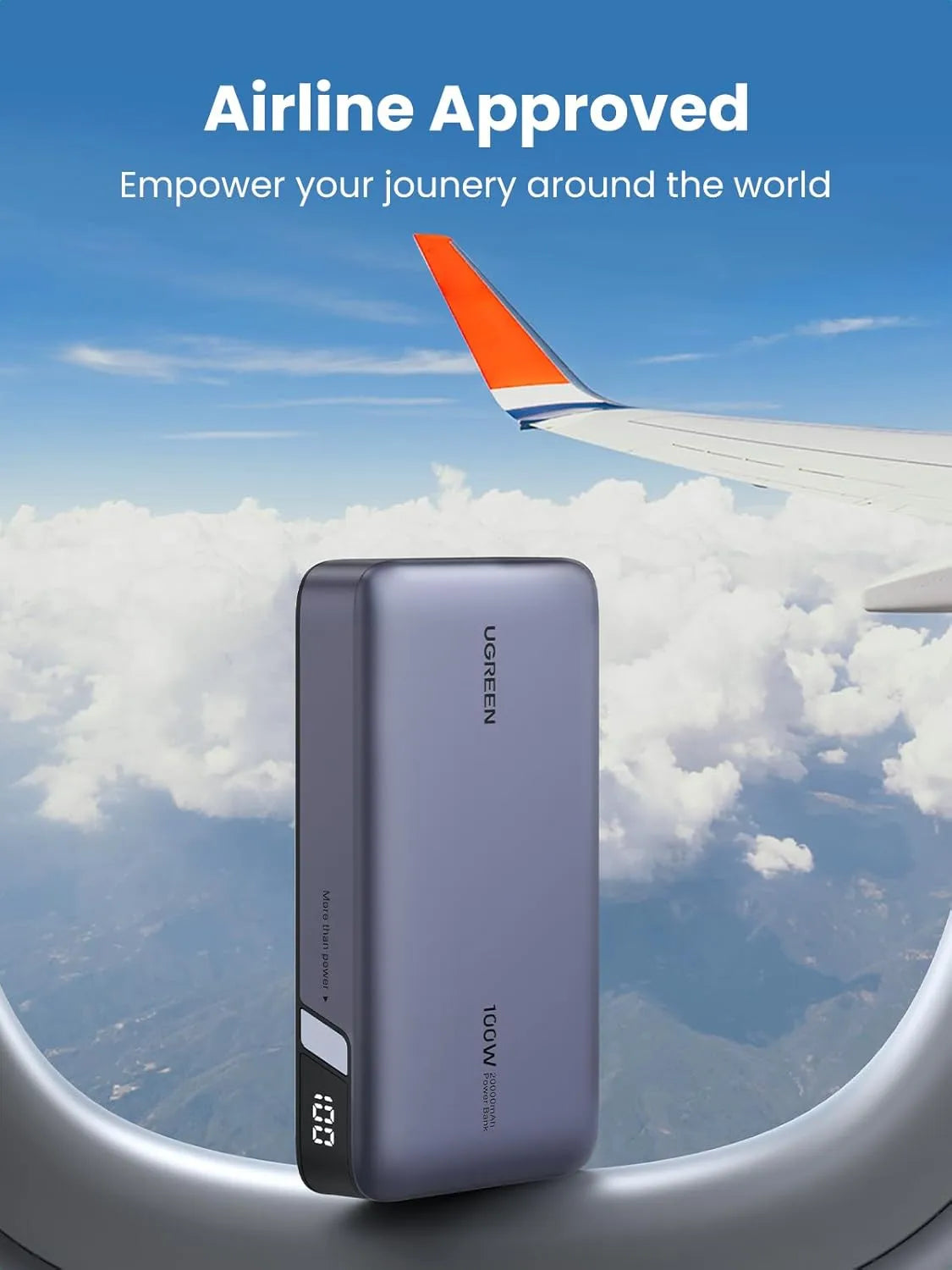 UGREEN 100W Power Bank Portable Charger USB C 3 Port 20000mAh Power Battery Pack Digital Display Recharge Power Bank